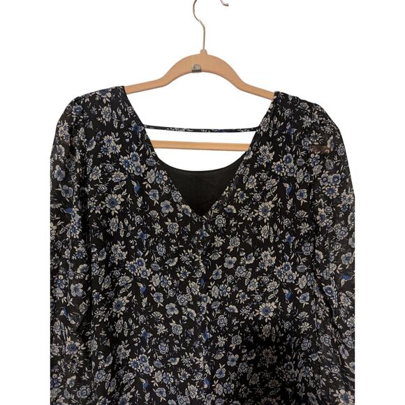 Speechless Women's Size Small Blue Floral 3/4 Button Sleeve Dress Back Cut Out - Picture 8 of 11